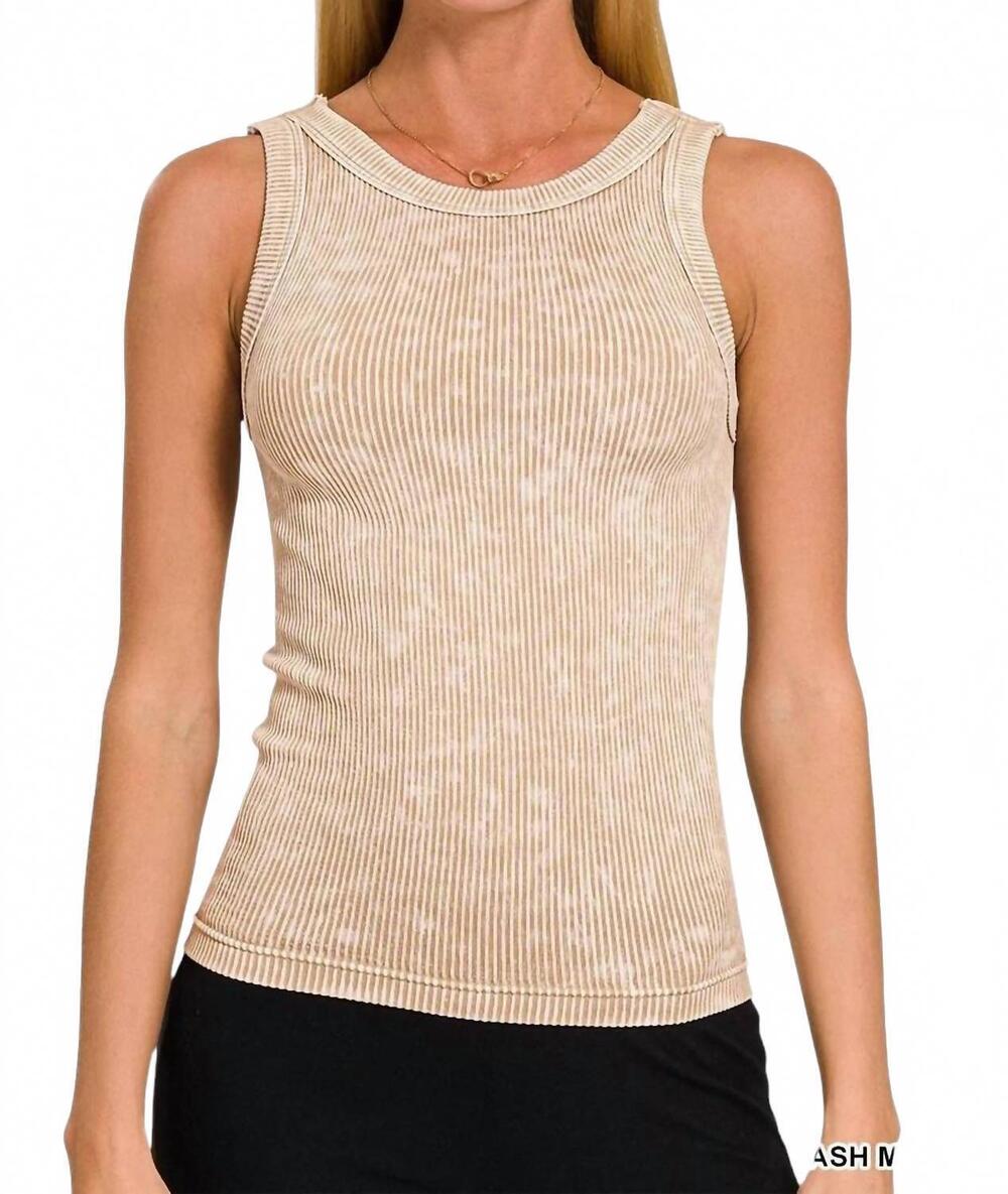 NEW ZENANA roam ribbed tank top in ash mocha